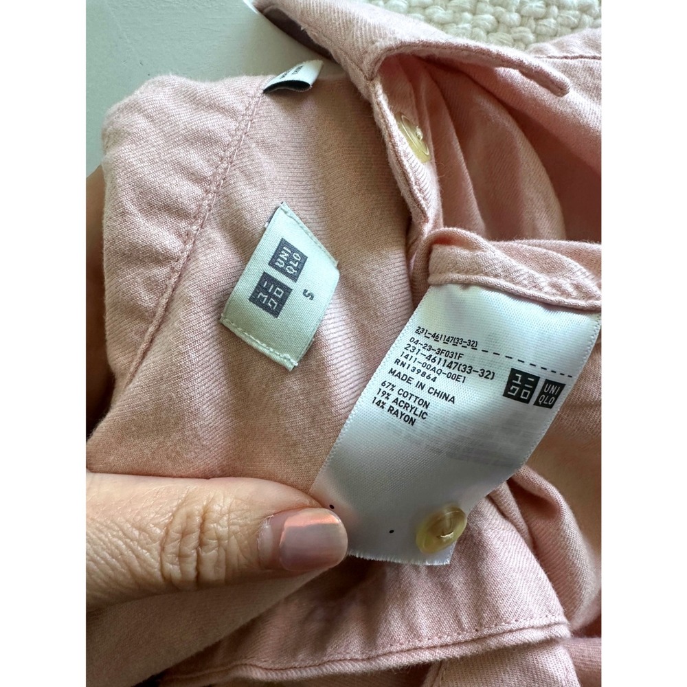 Uniqlo Womens Cotton Pink Soft Brushed Long Sleeve Button Down Shirt Old Money S - Picture 6 of 8